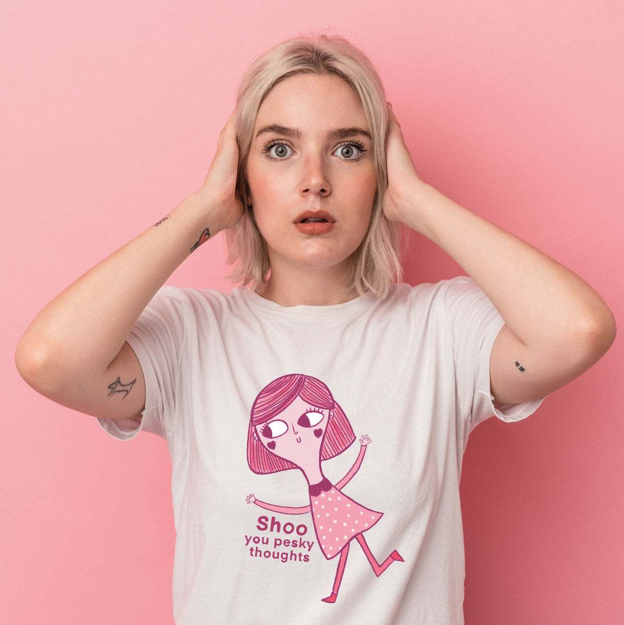 Mental Health T-Shirt – Shoo You Pesky Thoughts | Relatable Overthinking Tee