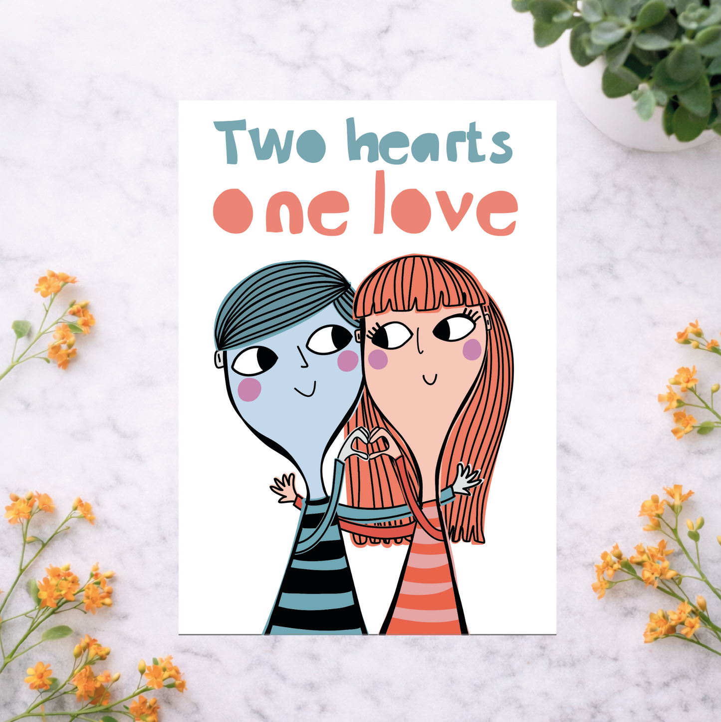 Romantic Card – Two Hearts One Love | Anniversary or Love Card